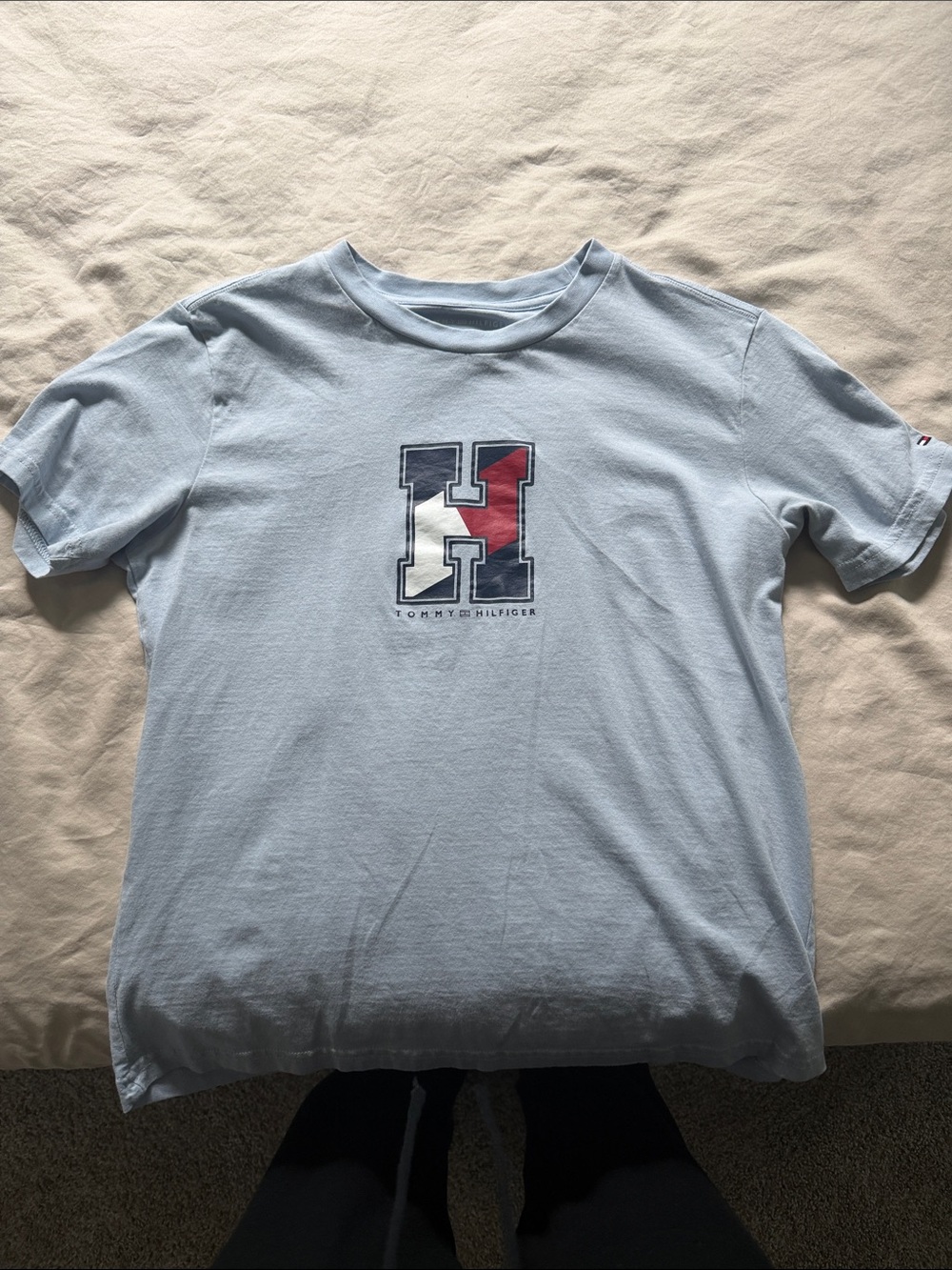 Tommy Hilfiger Light Blue Short Sleeve Tee with Red & Navy Logo